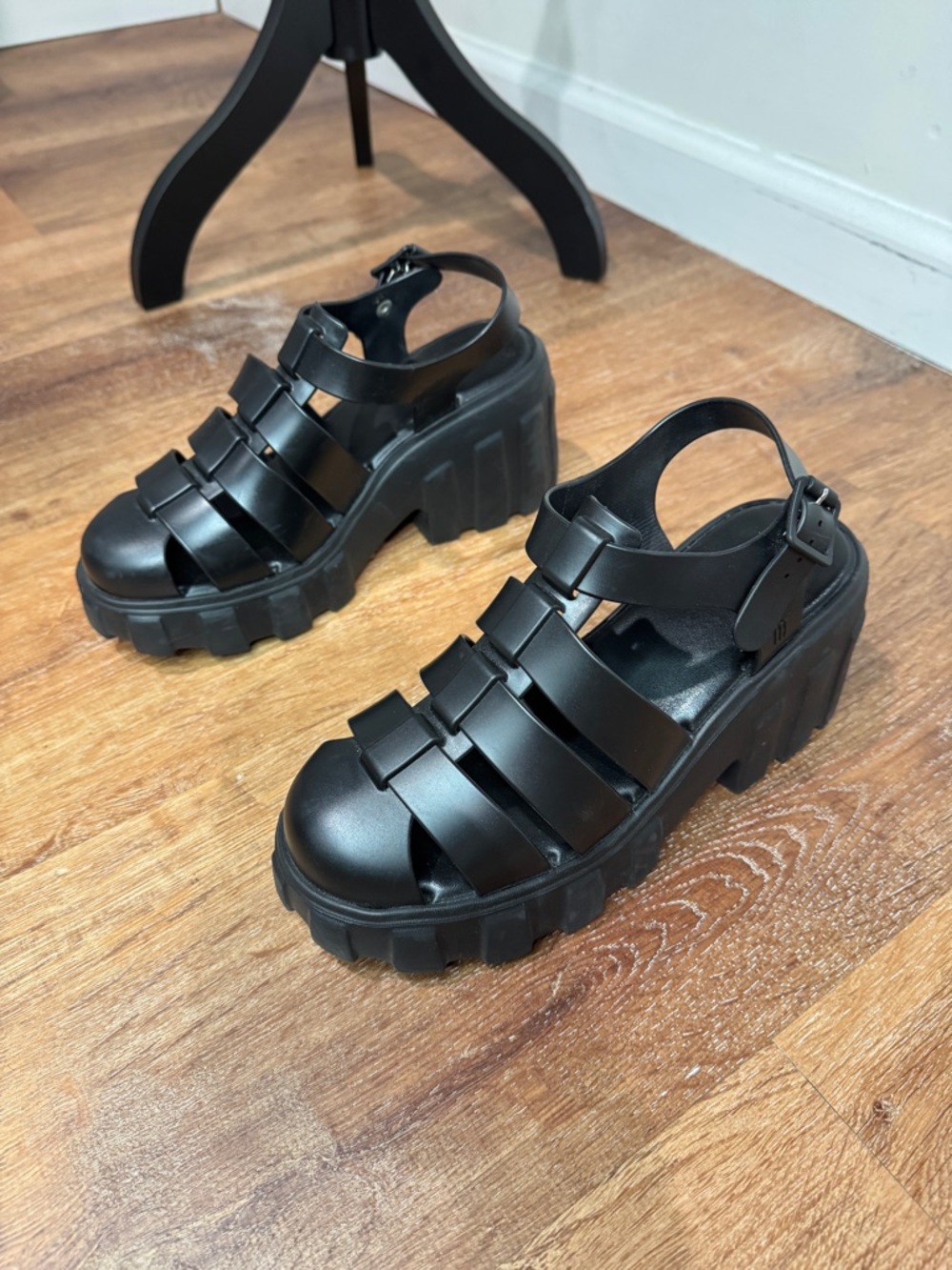 Melissa Chunky Black Platform Strappy Sandals - Women's